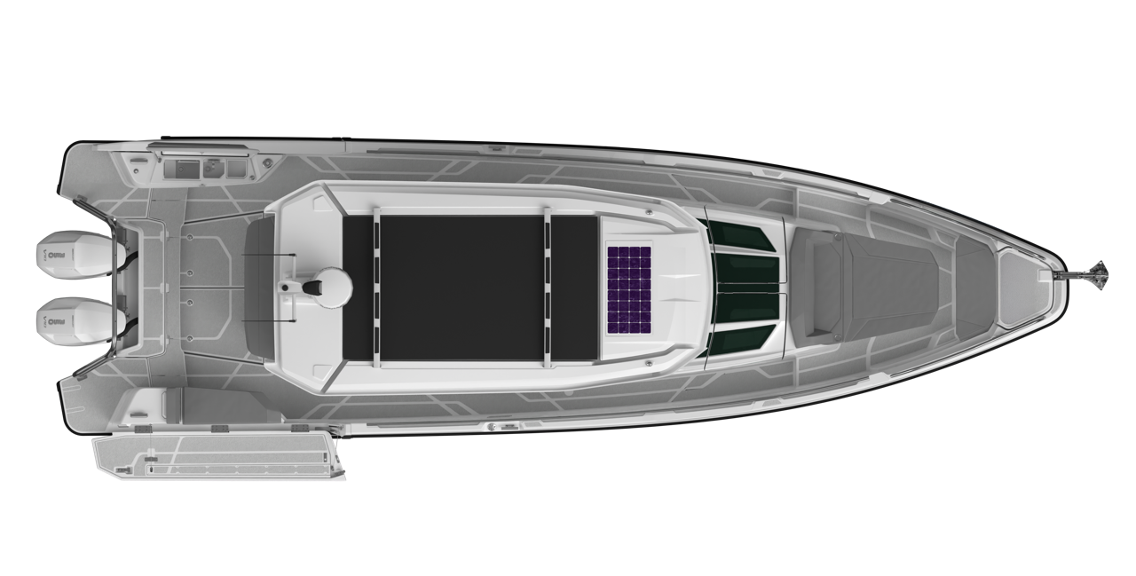Axopar 38 XC Cross Cabin Starboard activity platform and forward facing sun lounge